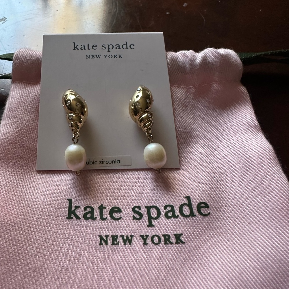 Kate Spade Gold Earrings with Pearl Accents - Picture 3 of 4